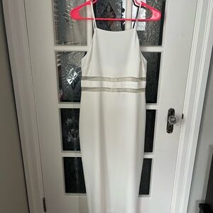 BCBGMaxAzria White Midi Dress with Sheer Accents | Bridal Dress | Size 6
